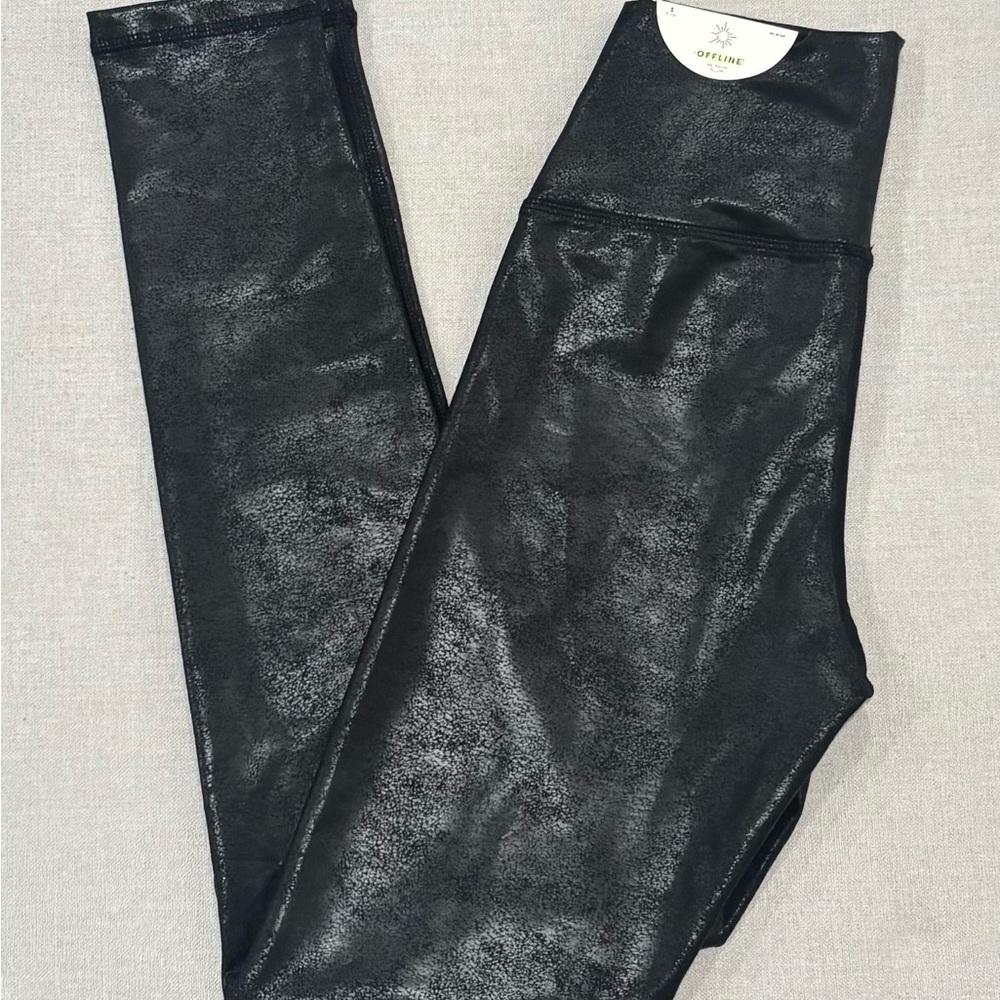 NWT Aerie Offline The Hugger High Rise Crackle Legging Black Faux Leather Small